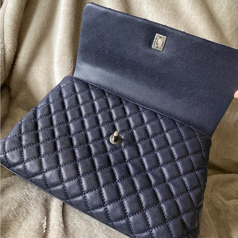 SOLD CHANEL Caviar Lizard Quilted Medium Coco Handle Flap Navy - Picture 10 of 13
